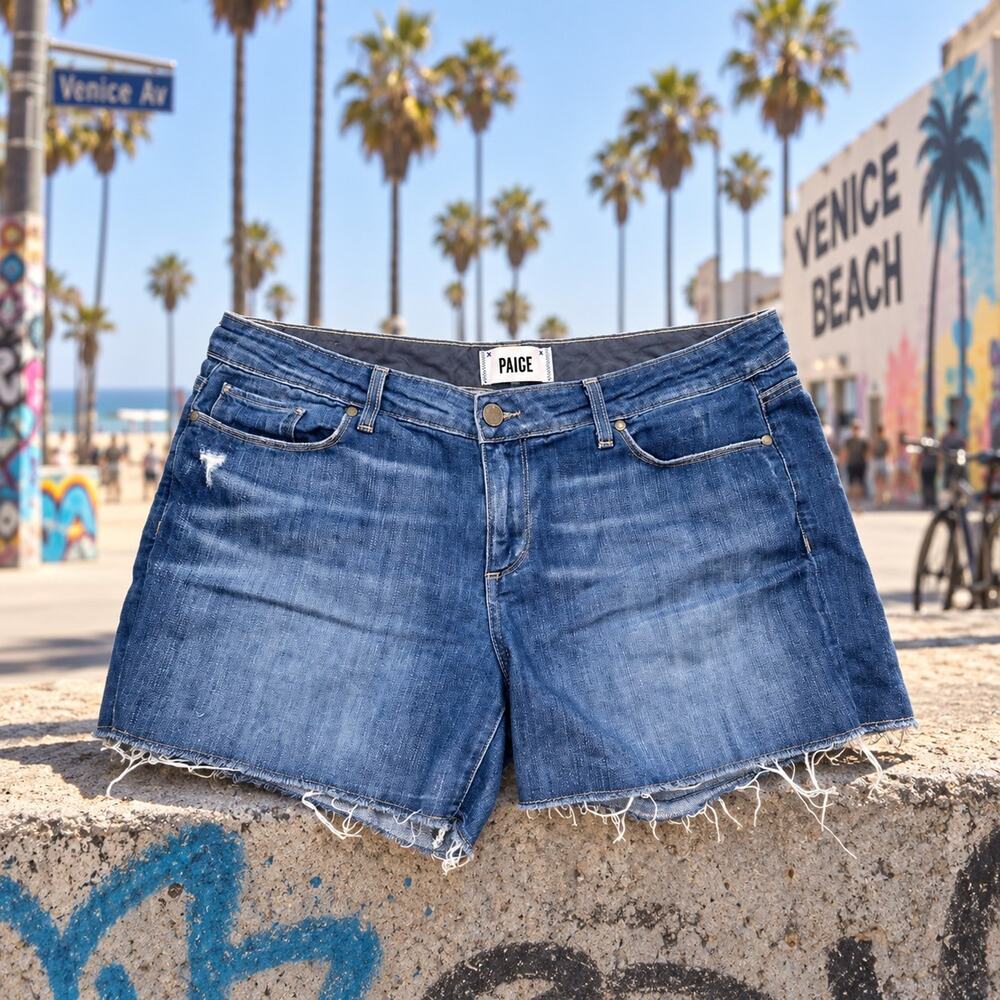 Paige Denim Jimmy Jimmy Shorts Size 31 Distressed Raw Hem Cutoff